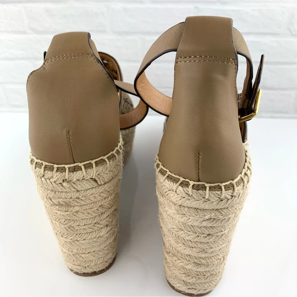 NEW! Tory Burch Basketweave Beige Espadrilles Wedges Size 8.5 $348